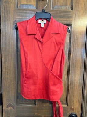 Talbots Red Sleeveless Wrap-Front Blouse